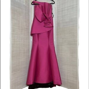 John Paul Ataker One Shoulder Gown Fuchsia Polyester Cotton Blend Size 6